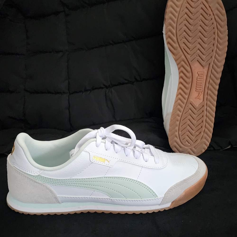 Puma Women's White and Light Green Sneakers